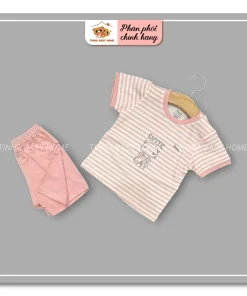 Bộ cài vai cộc sợi tre kẻ sọc hồng