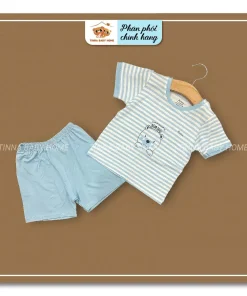 Bộ cài vai cộc sợi tre kẻ sọc xanh