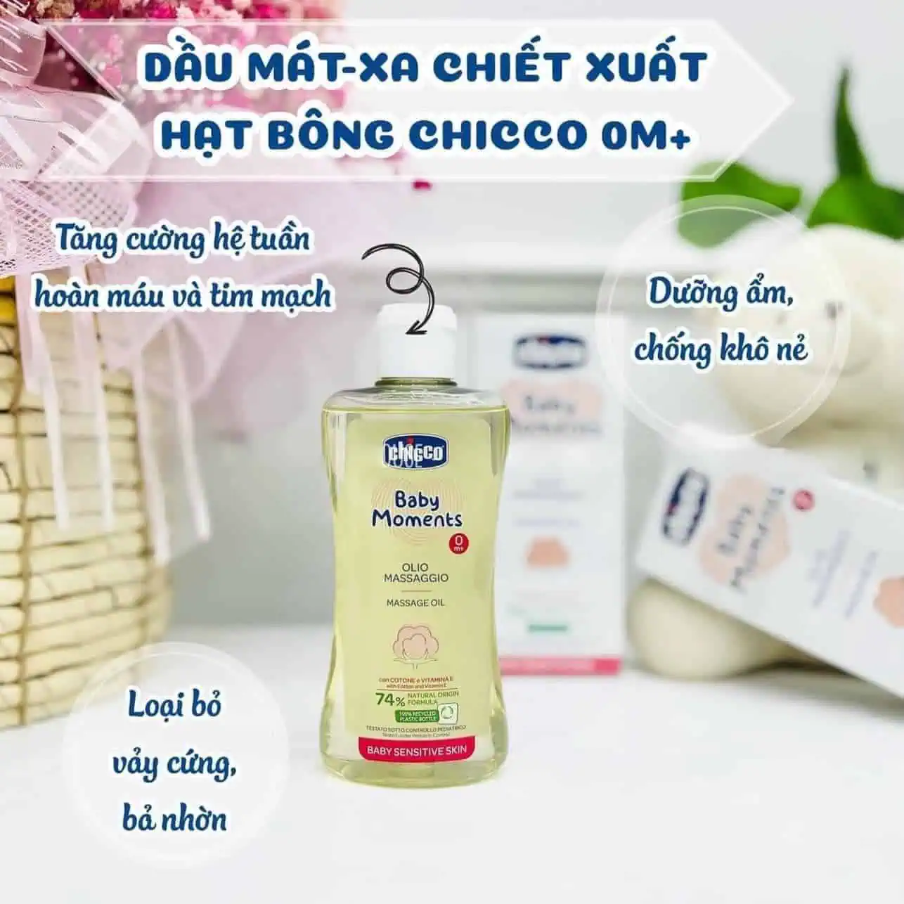 Dầu massage chiết xuất Hạt bông Chicco 0M+ 200m