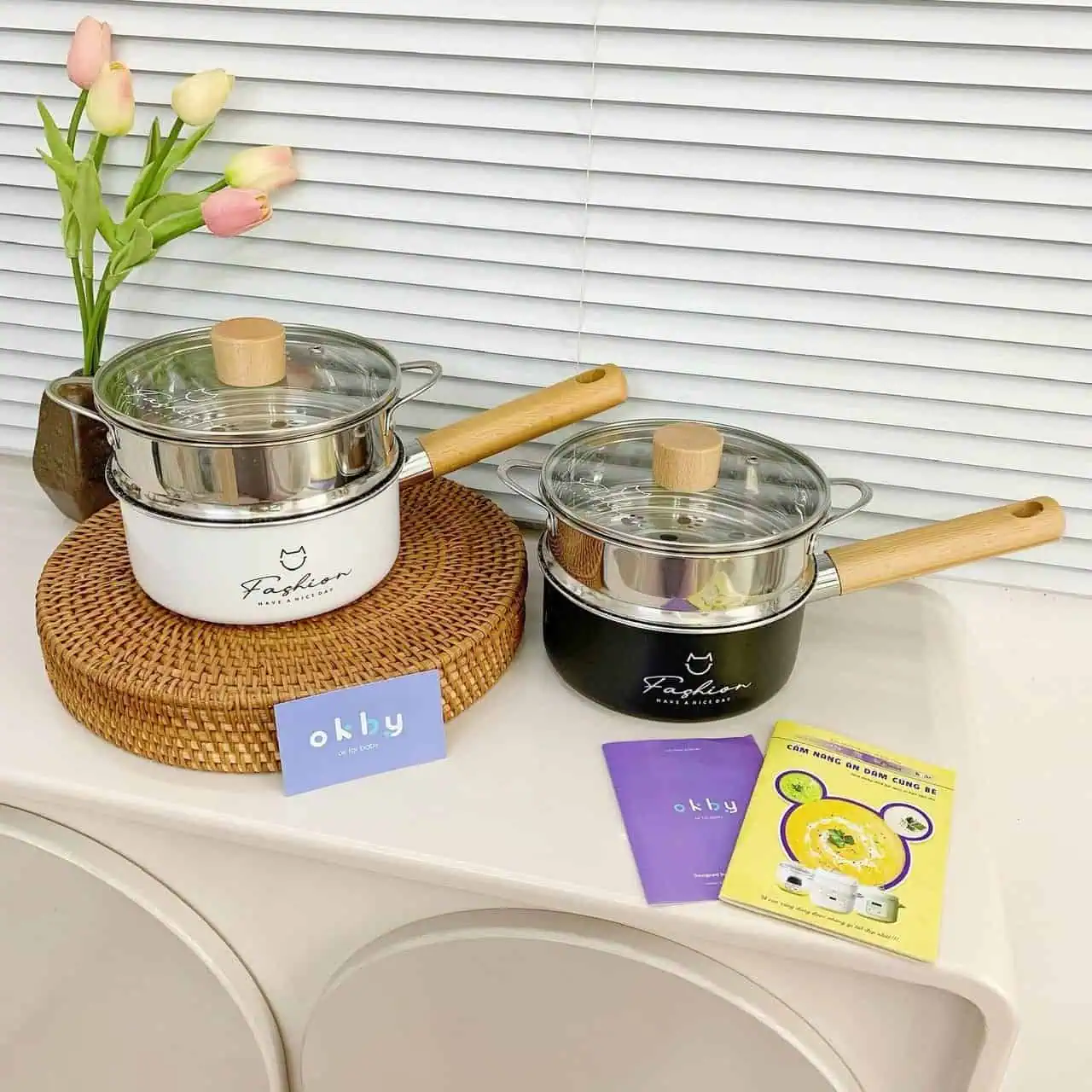 Bộ nồi chảo chống dính + xửng hấp Fashion - Ảnh 4