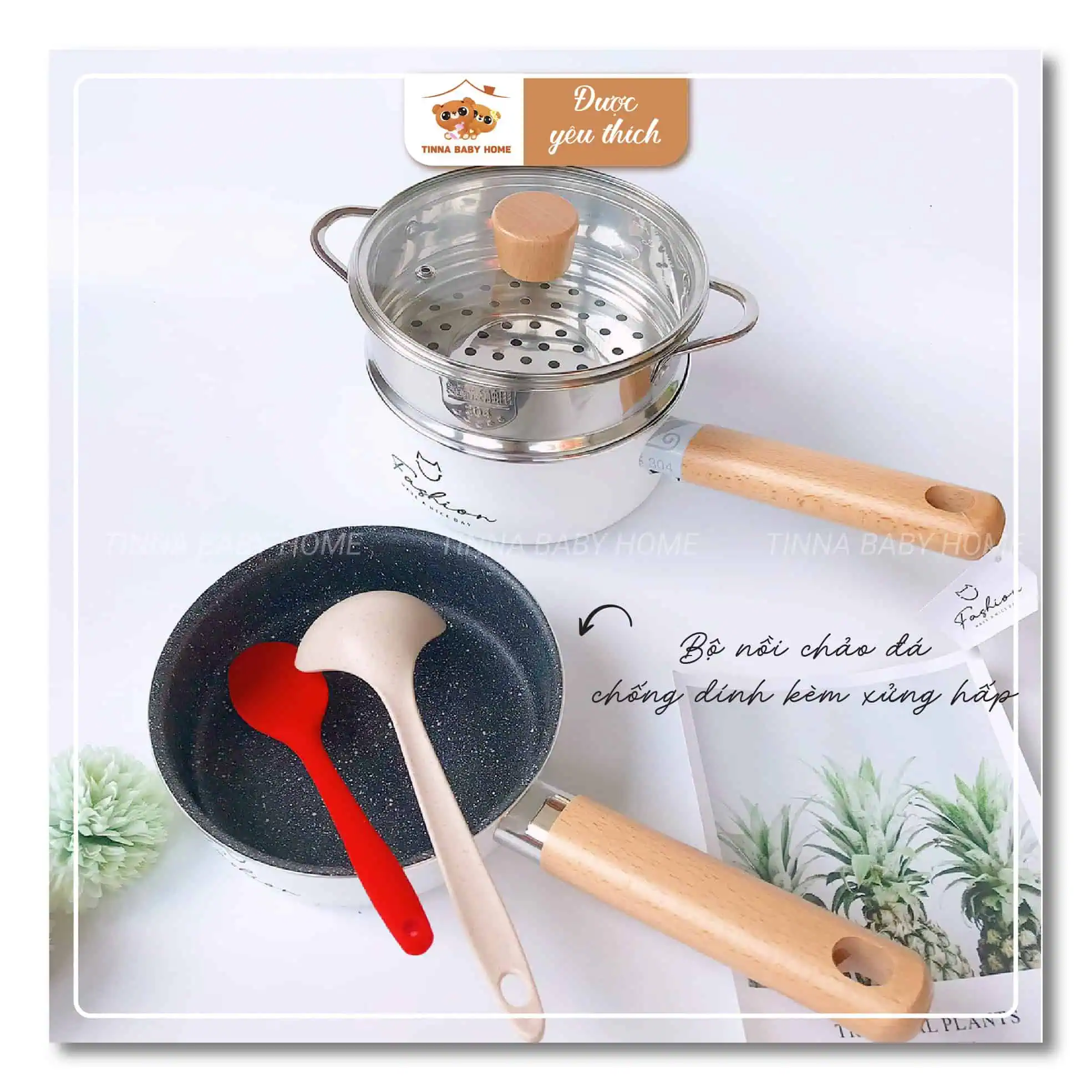 Bộ nồi chảo chống dính + xửng hấp Fashion