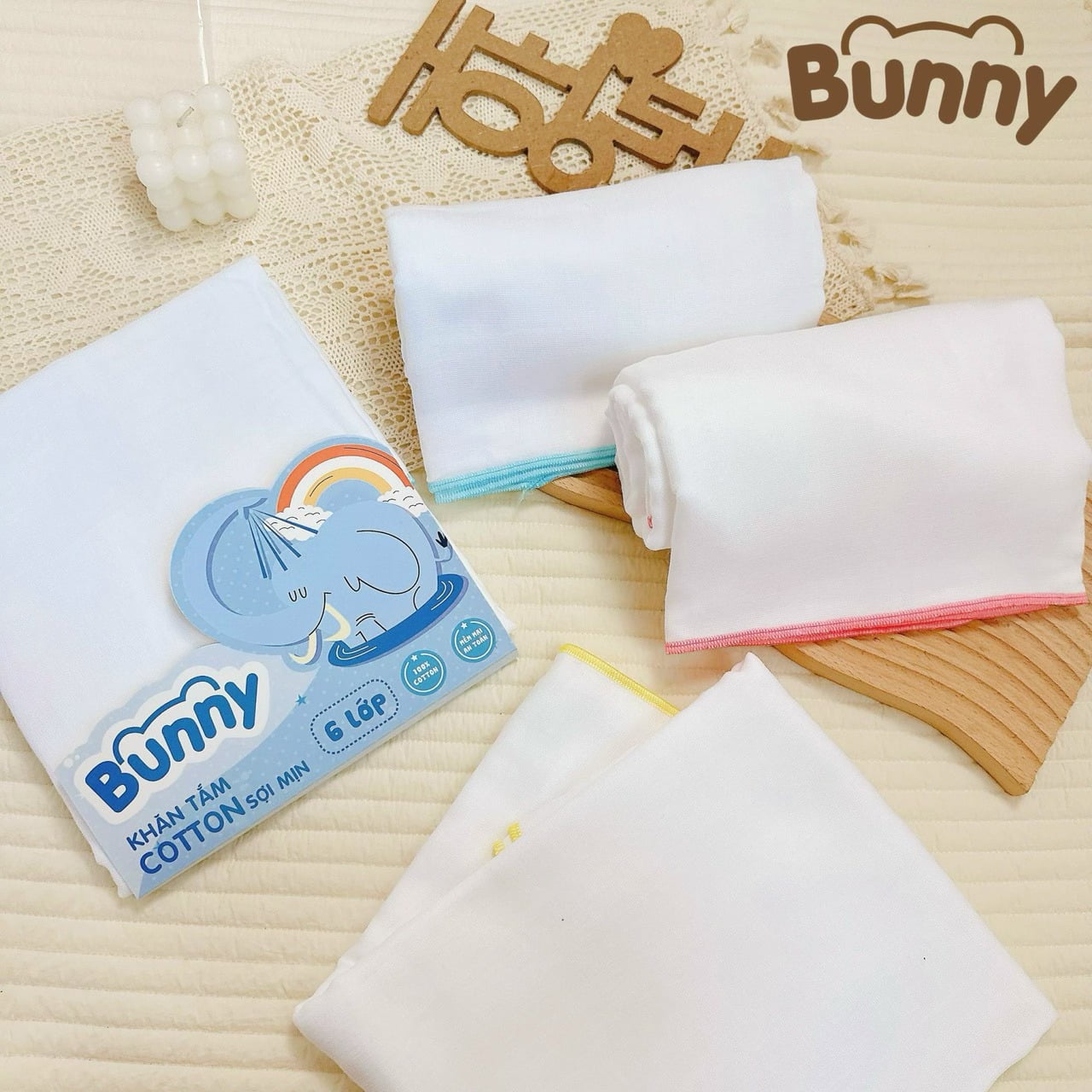 Khăn tắm cho bé thấm hút mềm mịn Bunny 6 lớp