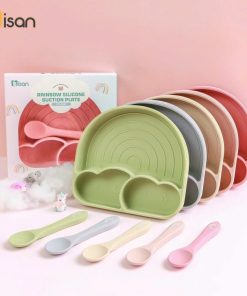 Khay ăn dặm silicon 3 ngăn kèm thìa Misan có đế hút