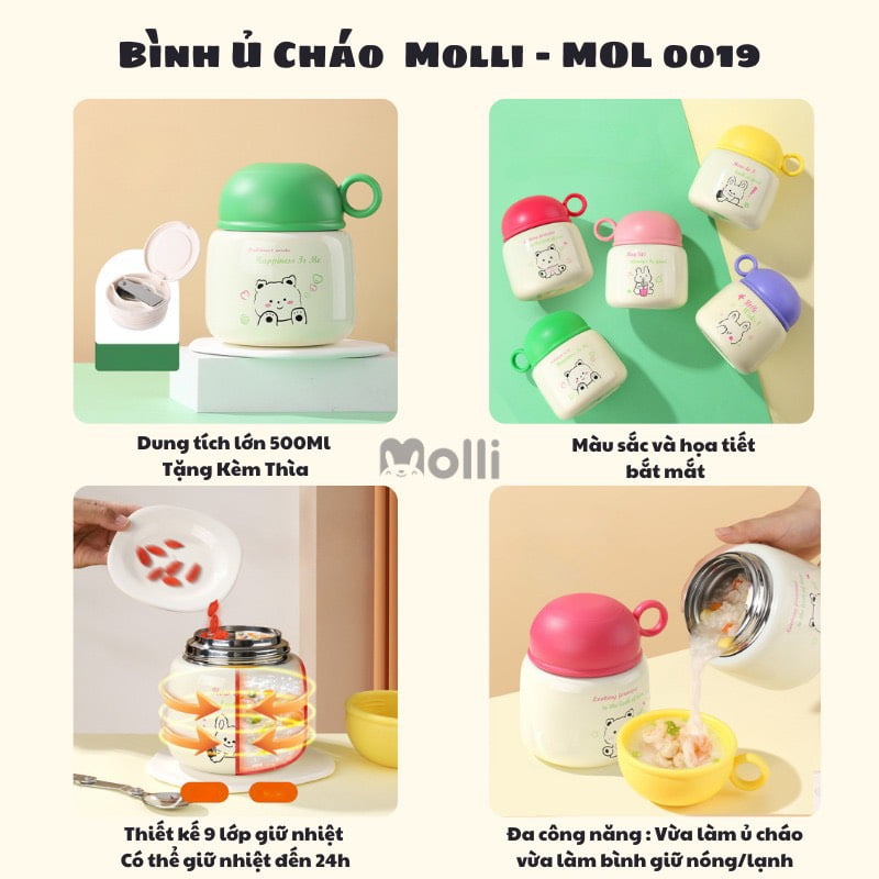 Bình ủ cháo giữ nhiệt 9 lớp Molli (tặng kèm thìa) - 500ml - Ảnh 2