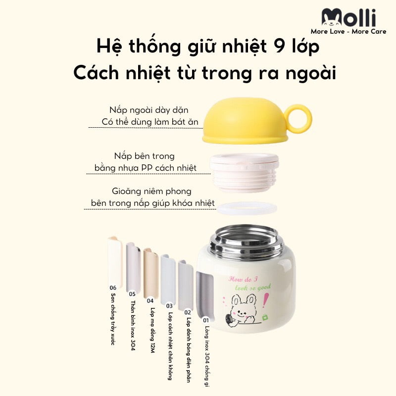 Bình ủ cháo giữ nhiệt 9 lớp Molli (tặng kèm thìa) - 500ml - Ảnh 3