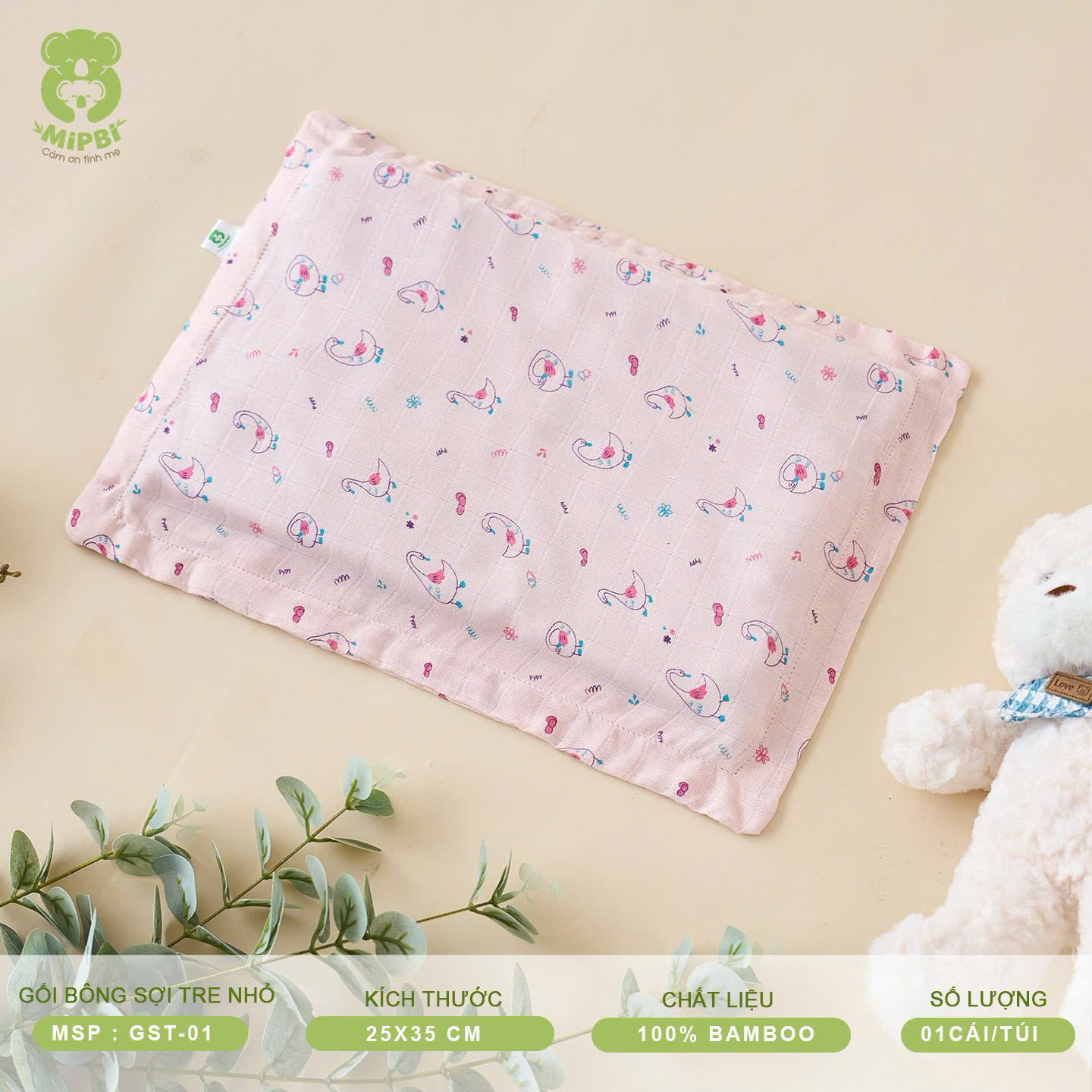 Gối bông sợi tre Mipbi size 25x35 - Ảnh 2