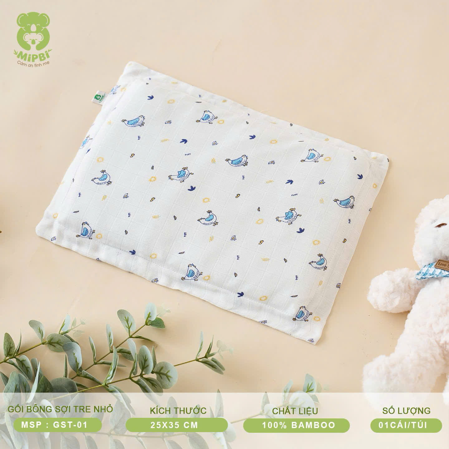 Gối bông sợi tre Mipbi size 25x35 - Ảnh 3