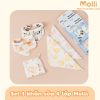 Set 3 Khăn ( Yếm ) Xô Muslin 4 Lớp Molli Kích Thước 25x25cm , Vừa Làm Yếm Vừa Làm Khăn