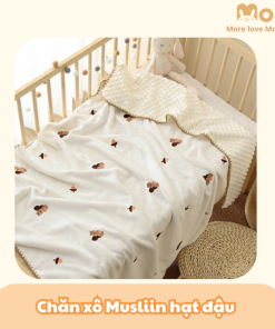 Chăn xô muslin hạt đậu thêu hình Molli 100x100cm