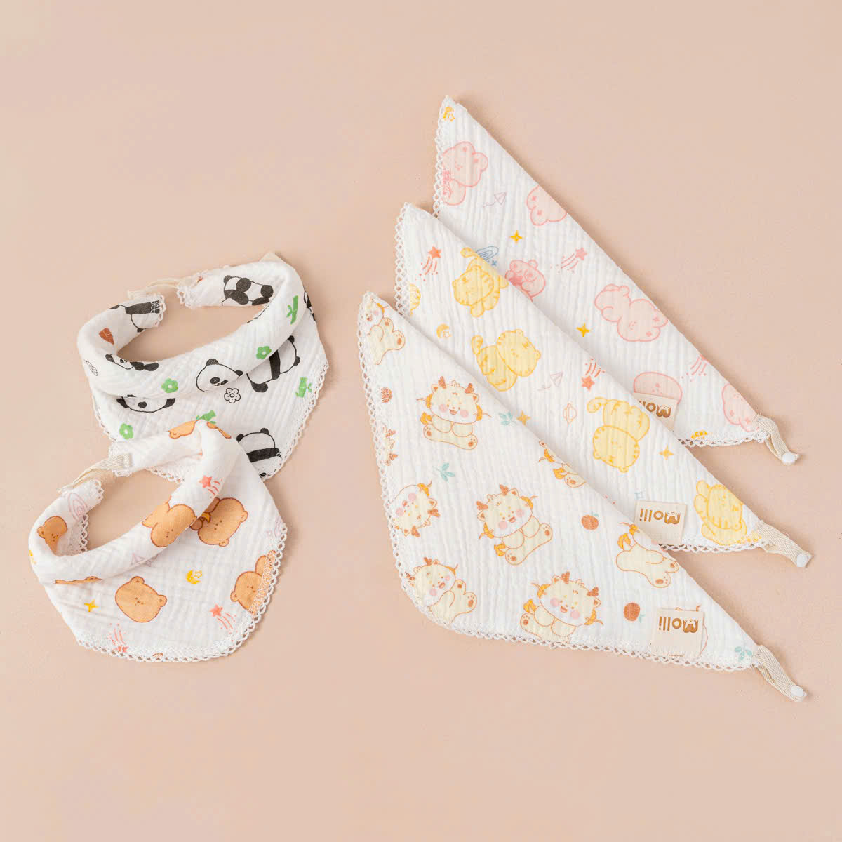 Set 3 Khăn ( Yếm ) Xô Muslin 4 Lớp Molli Kích Thước 25x25cm , Vừa Làm Yếm Vừa Làm Khăn - Ảnh 6