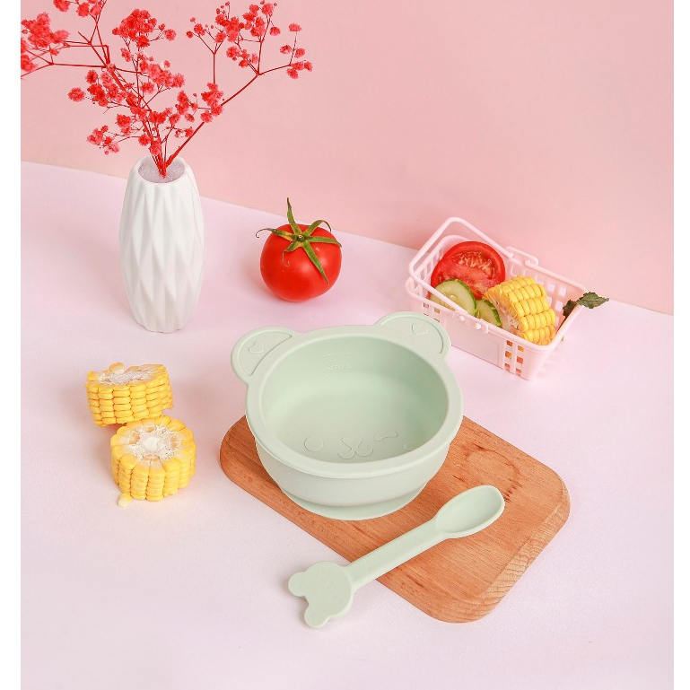 Bát ăn dặm hình gấu silicone tặng kèm muỗng Misan - Ảnh 9